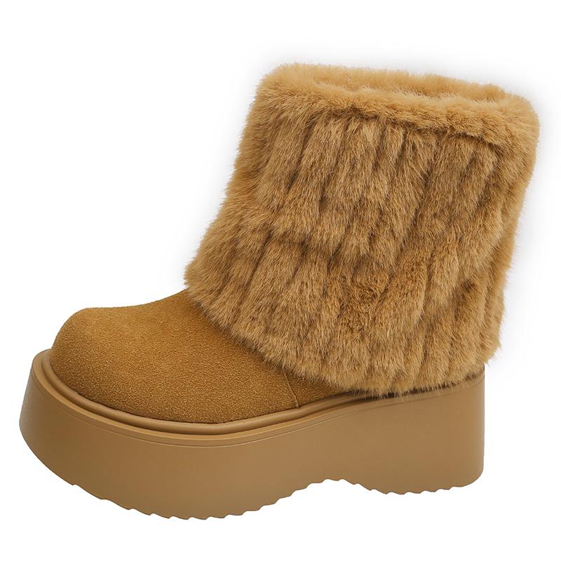 

Winter Warm Women Snow Boots Big Size Fashion Plush Platform Shoes Outdoor Luxury Furry Faux Fox Fur Women s Boots 35 коричневый