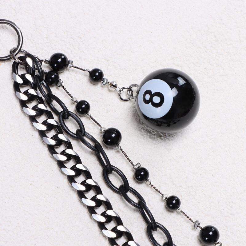 No.8 Ball Trend Punk Style Metal Personality Three-layer Beads Jeans Chain Pendent Ornament Clothing Accessories