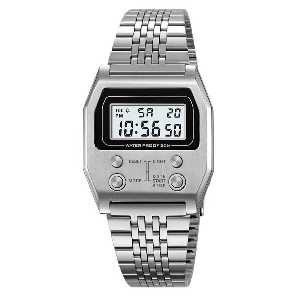 Men S Retro Business Electronic Watch Multi-Function Waterproof Steel Belt Electronic Watch Watch