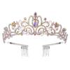Baroque Champagne Crystal Wedding Crown Princess Bridal Tiaras Comb Headband Birthday Dance Headdress Girls Diadem Hair Jewelry