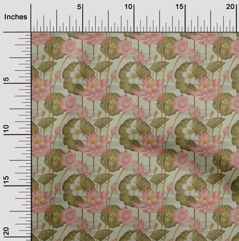 oneOone Cotton Poplin Twill Forest Green Fabric Insect,Leaves & Lotus Floral Sewing Fabric By The Yard Printed Diy Clothing Sewing Supplies 56 Inch