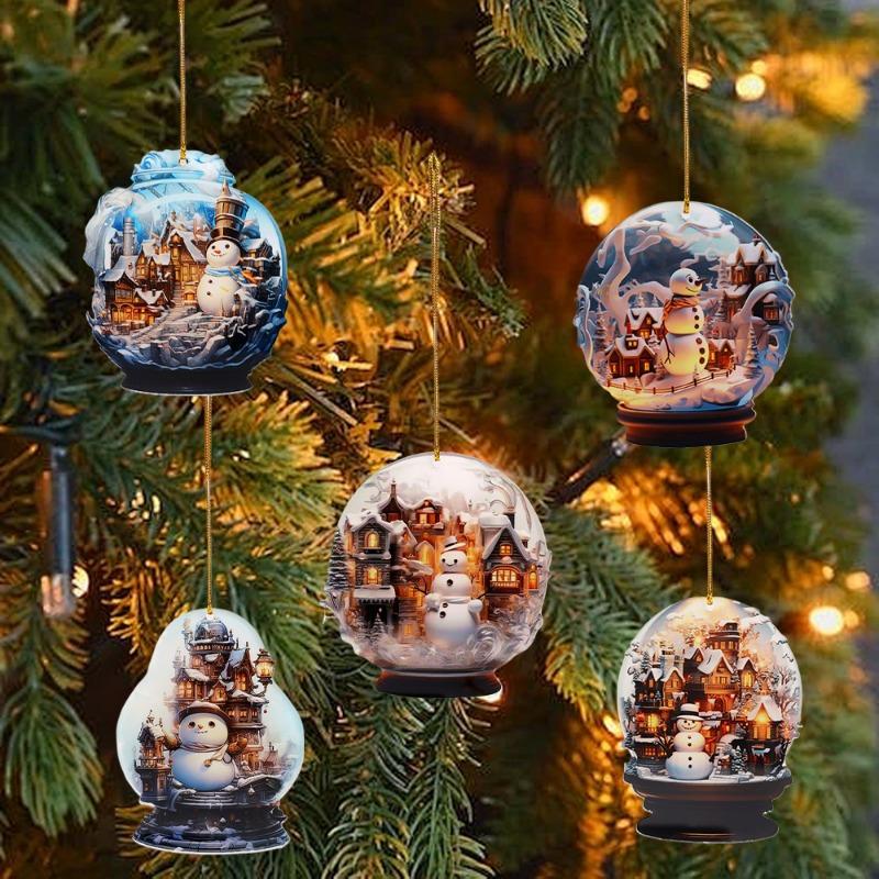 1/5Pcs Acrylic Christmas Hanging Ornament Snowman 2D Xmas Tree Exquisite Ball Pendants For New Year Home Decoration Supply Gifts