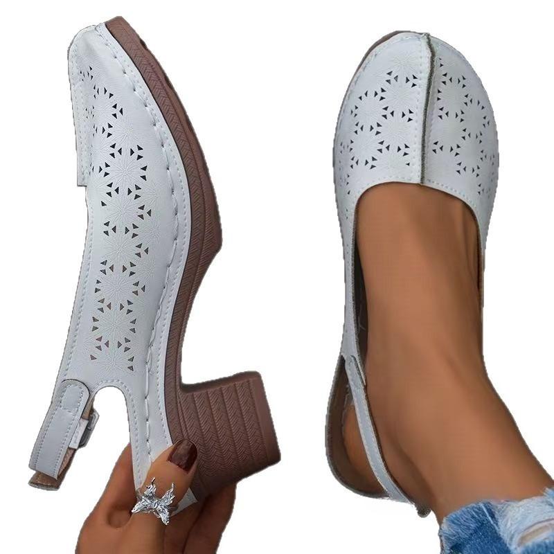 The New Style of Shoes Features Hollowed-out Toe Caps, Wedge Heels, Large-sized Women's Shoes, and Thick Heels