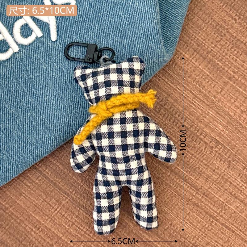 

Kawaii Korean Plaid Scarf Little Bear Keychain Cute Stuffed Doll Keyring Cartoon Bag Pendant Backpack Hanging Decoration Gifts чёрный