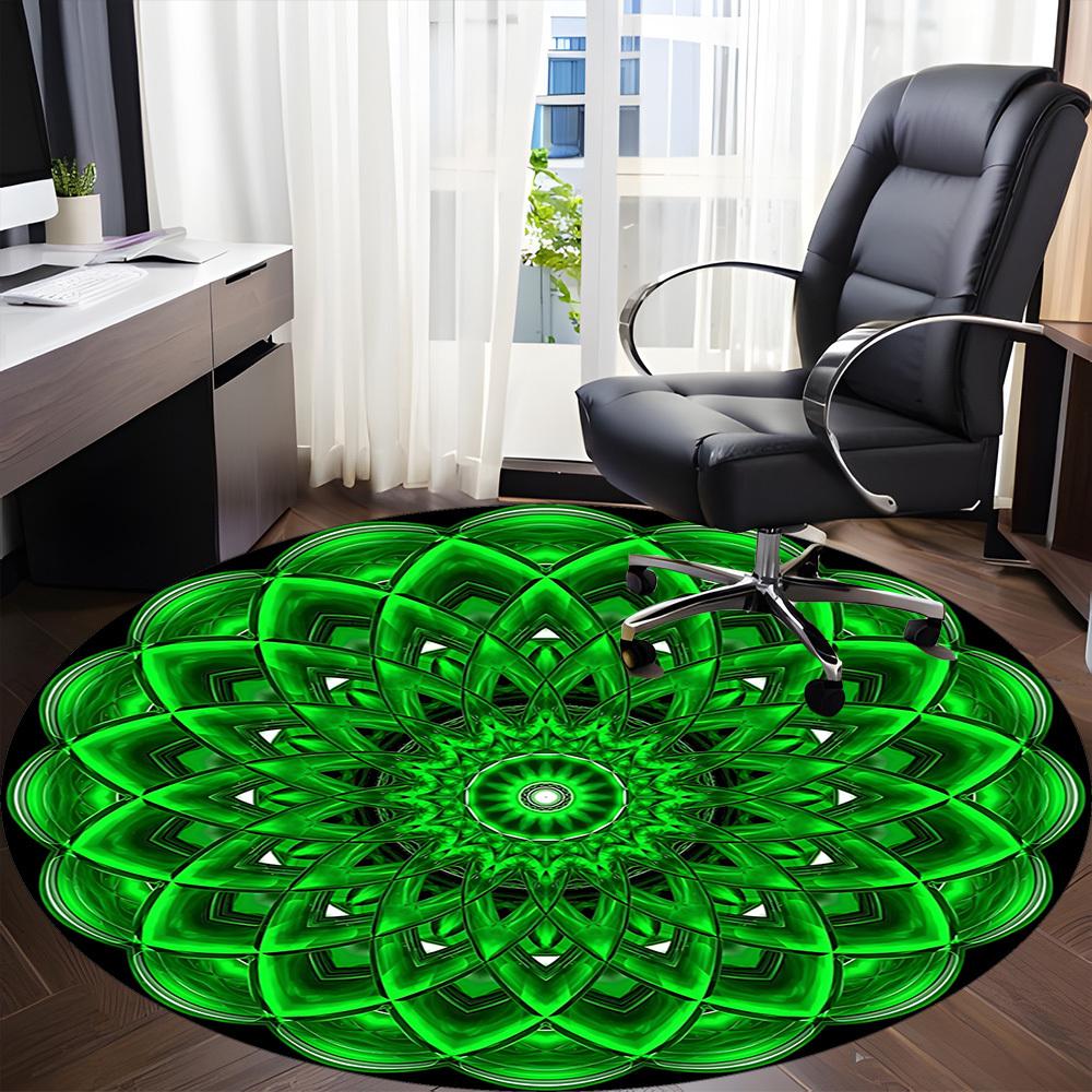 1pc Green Mandala Pattern Chair Carpet for Office Non-Slip, Machine Washable Rug for Office - Holiday DecorMachine Made yy251029110