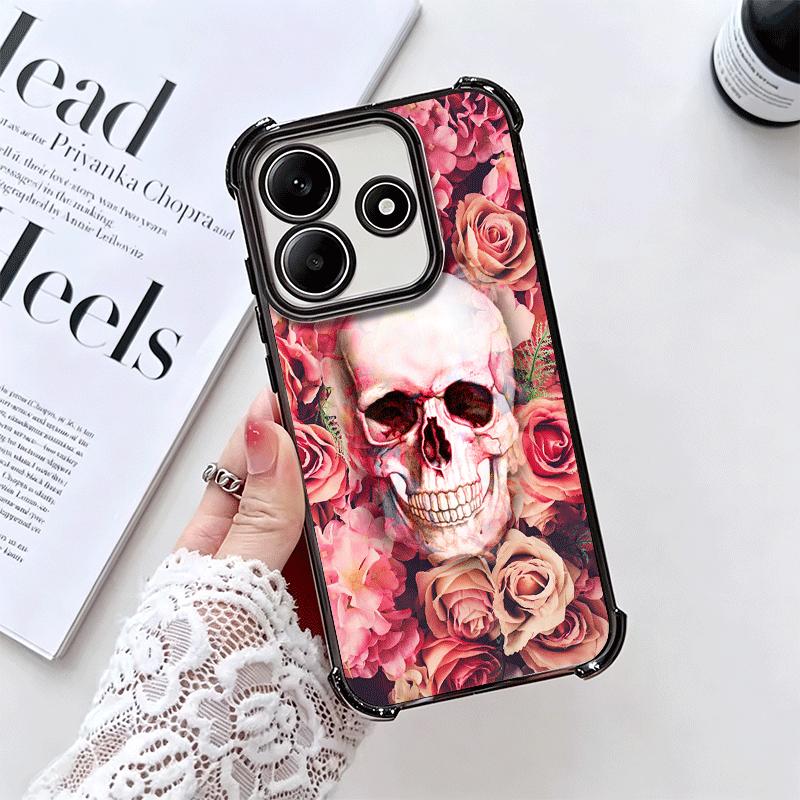 Floral Skull Flower Skeleton Plating Phone Case For Xiaomi Redmi Note 14 15 Pro Plus 13 12 11 11S 11T 10 9S 9 5G Anti-Fall Airab