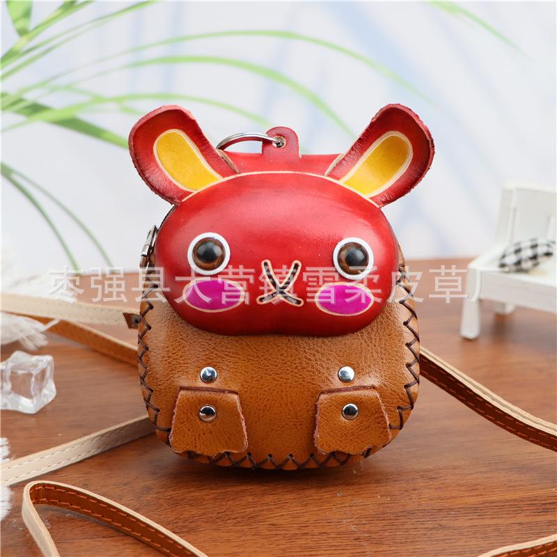 Cowhide Creative Bunny Change Bag, Car Key Bag, Zodiac Small Backpack, Shoulder Messenger Bag, Small Gift.