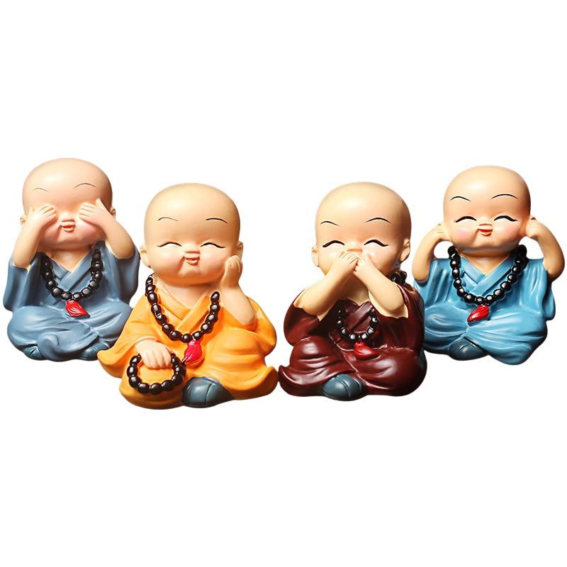 4 Stuks/Set Hars Ambachten Cadeau Schattige Kleine Monnik Beeldjes Schattige Monniken Beelden Creatieve Monnik Poppen Tafel Auto Decoratie