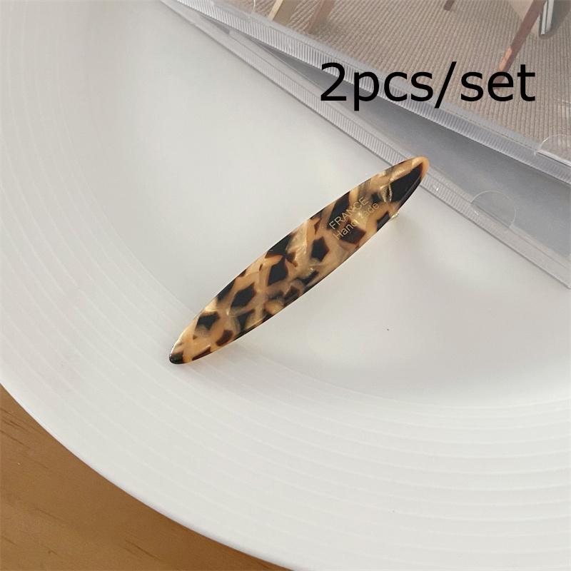 2pcs/set Elegant Acetate Hair Clip Colorful Leopard Print Oval Geometric Hairpin Sweet Women Hair Accessories