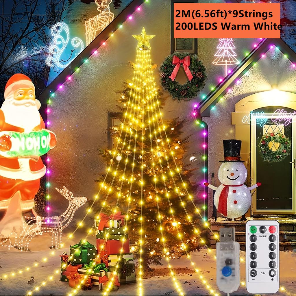 200/280 LED Star Waterfall Lights With 8 Modes USB Powered  Remote Control Camping Light Indoor Outdoor Christmas String Lights