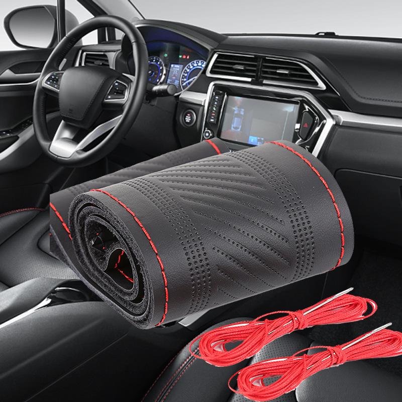 Χειροποίητο Κάλυμμα Τιμονιού από Γνήσιο Δέρμα, Αντιολισθητικό, Άνω Στρώμα από Δέρμα Αγελάδας που Απορροφά τον Ιδρώτα, Καθολικό για Όλες τις Εποχές.