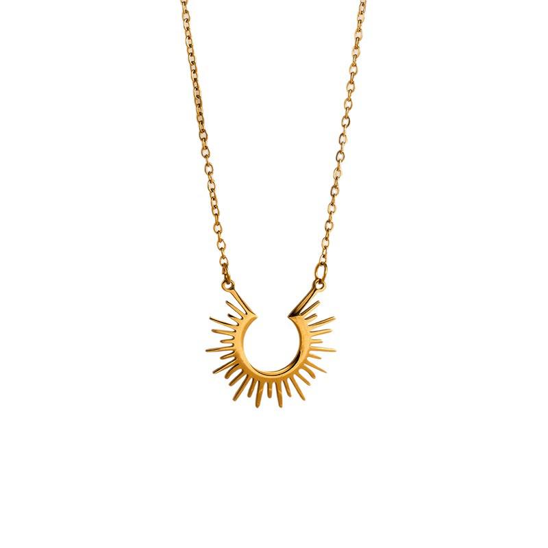 European Style 18K Gold Sunburst Pendant Necklace - Women's Fashion Jewelry
