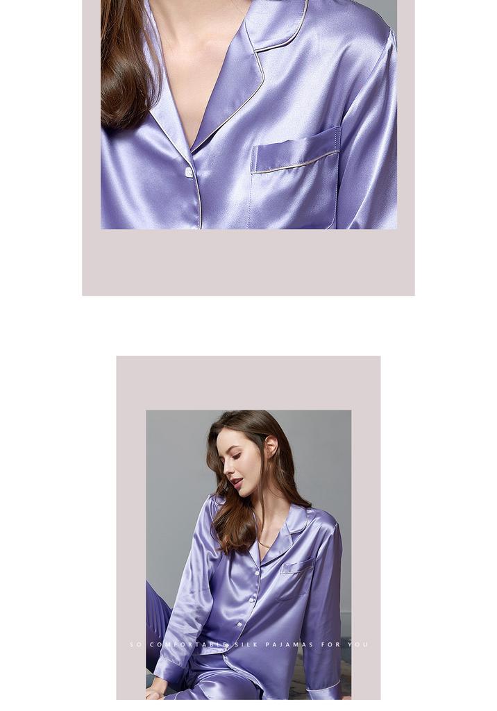 Silk World [Couple Style] 19mm Heavyweight Mulberry Silk Lapel Long-Sleeved Women's Silk Sleepwear