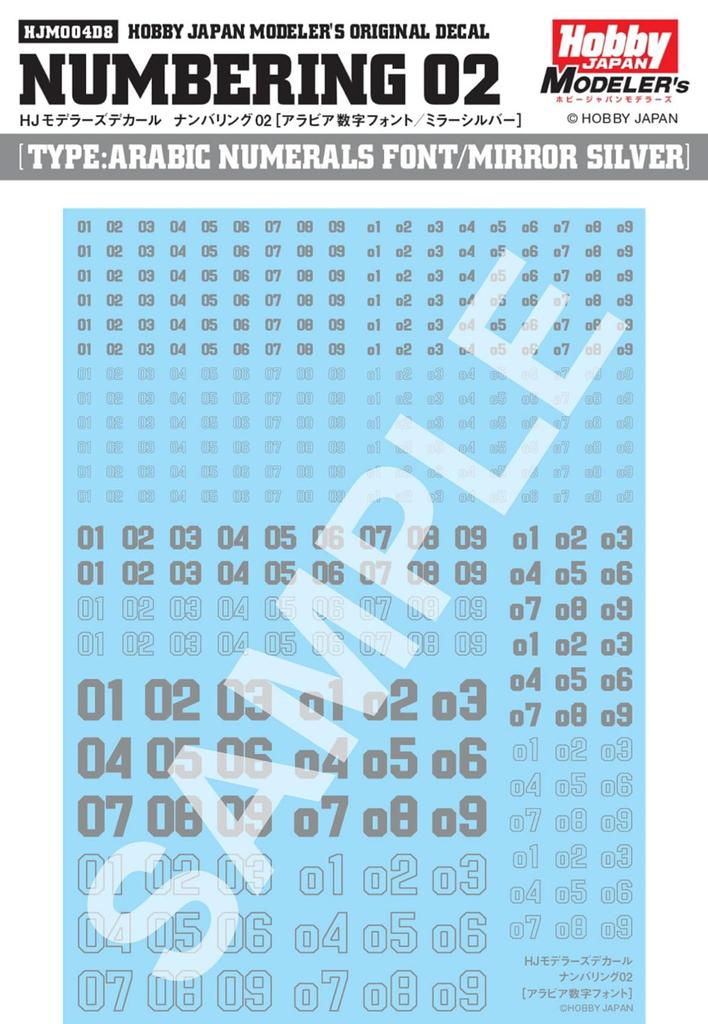 Hobby Japan HJ Modelers Decal Numbering 02 Mirror Silver Plastic Model Decal HJM004D8