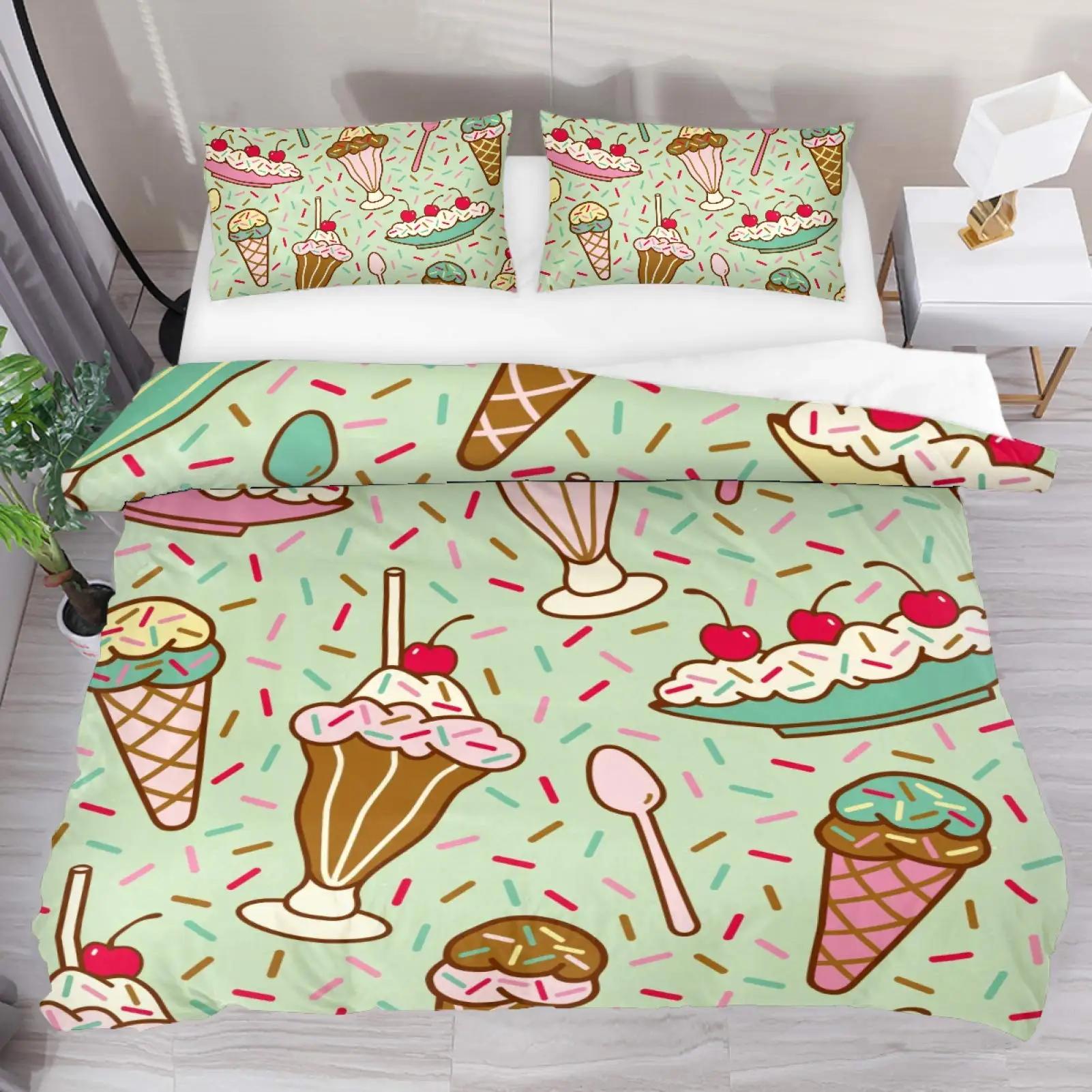 

Comforter 3D Ice Cream Flower Cartoon Dessert Food Style Background For Women Kid Girl Gift Bedroom Decoration King Queen Size Comforter (quilt)-EU Single(135*200cm)3pcs