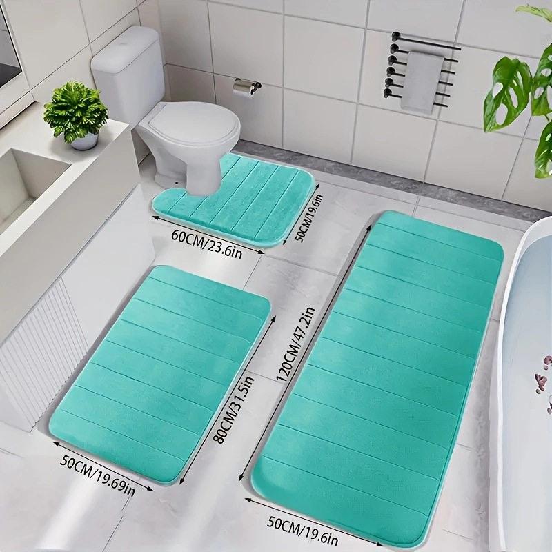 Coral Fleece Absorbent Three-Piece Bathroom Mat Set - Dirt & Wear-Resistant