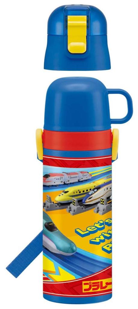 Skater Children's 2-Way Stainless Steel Water Bottle with Cup, Plarail 20, 430ml (SKDC4)