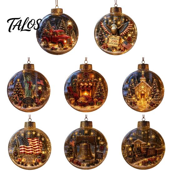 Wedding Celebration Supplies 250th Anniversary USA Christmas Ornament, Light Up Plastic Clear Ball Hanging Decoration with Festive Baubles Bell Train