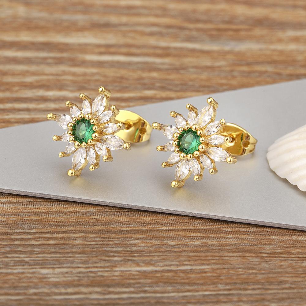 Nidin Hot Sale Flower Shape Inlaid Colorful Zircon Charm Earrings For Women Vintage Style Engagement Wedding Party Jewelry Gifts