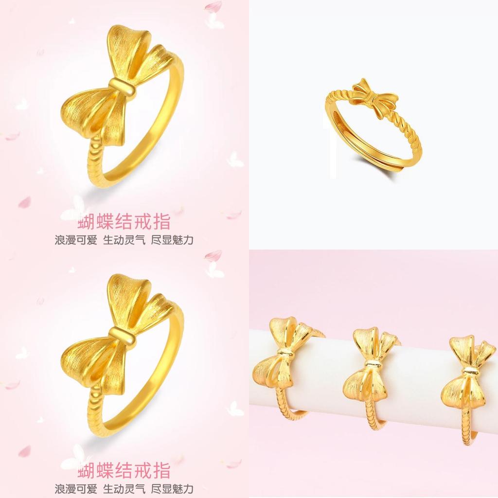 Chic Adjustable Butterfly Knot Ring In Gold Plated Brass For Women With A Cute Natural Style