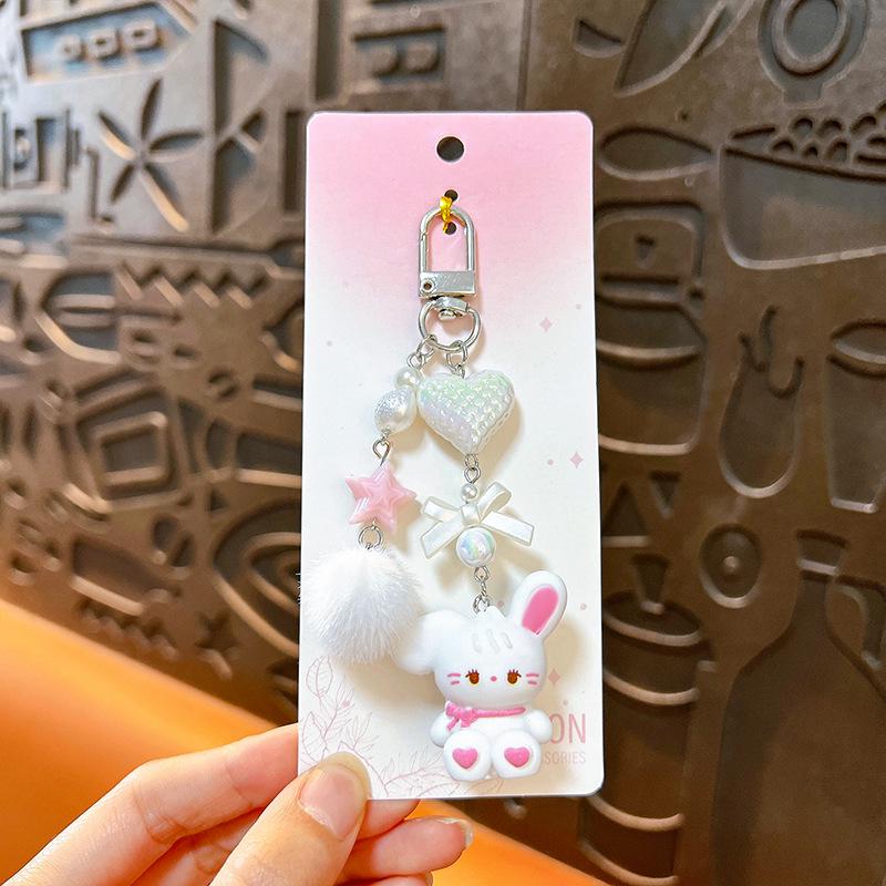 Miu-Style Animal Keychain Pendant with Fur Ball & Bow