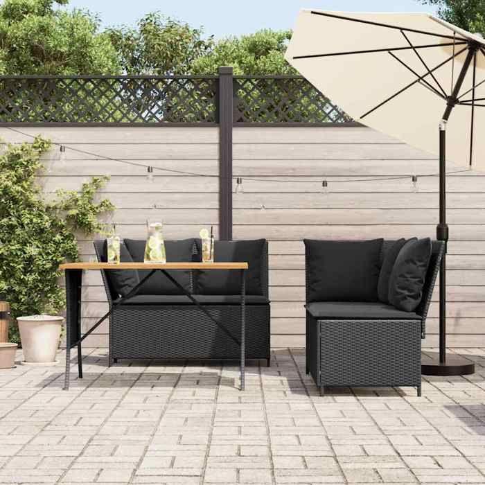 VidaXL Salon de jardin 3 pcs avec coussins noir résine tressée, ensemble de canapés d'extérieur, salon de jardin, ensemble 3365342