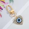 Crystal Blue Evil Eye Hasma Keychains Gold Copper Color Fatima Hand Charm Key Ring Accessories