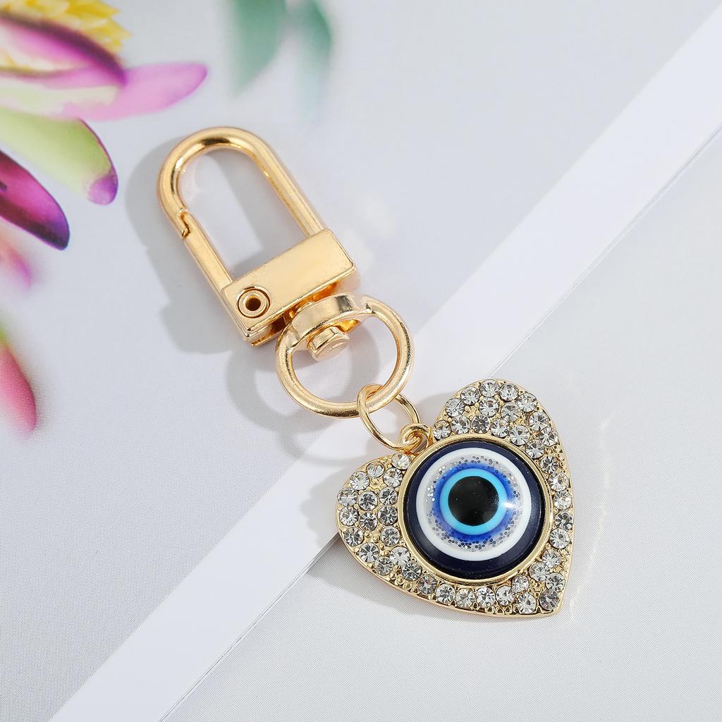 Crystal Blue Evil Eye Hasma Keychains Gold Copper Color Fatima Hand Charm Key Ring Accessories