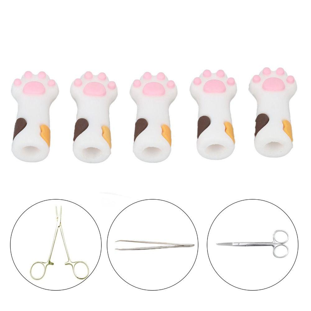 5pcs Cat Paw Shape Cuticle Scissors Cover Protector INS Style Silicone Cuticle Trimmer Protective Sleeve Elastic