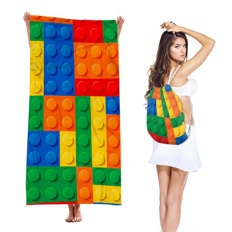 Two-in-one Beach Towel One-piece Bag, Foldable Beach Towel Storage Backpack, Ultra-fine Fiber Printed Beach Towel