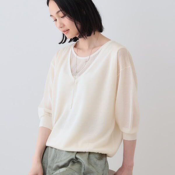 INDIVI Washable Sheer Layered Knit Light Gray Size 38 Lamé Sweater, 12712470, Women's, (011), (M)