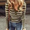 Women's New Autumn Long Sleeve Fashion V-Neck Striped Casual Top