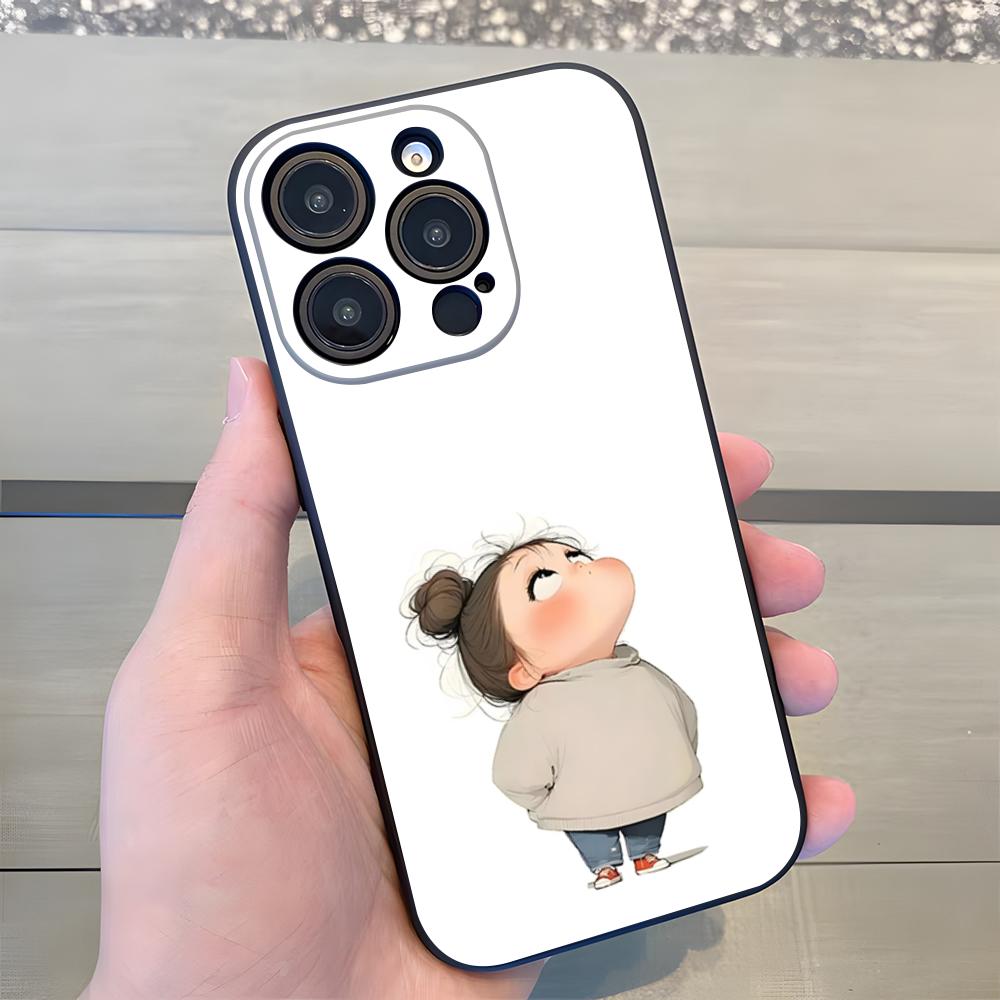 

Милый Сердитый Маленький Девочка Чехол Для Телефона Для IPhone 17 Air 16 E Pro Max 15 14 13 Mini 12 Pro 11 Max Plus Черный Мягкий Чехол iPhone 14