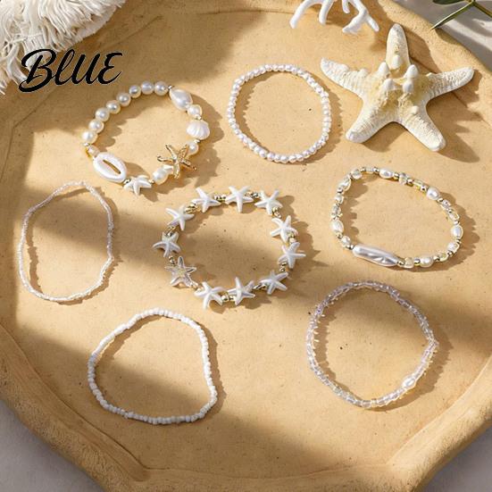 Starfish Beaded Bracelet 1 Set Bohemian Bracelets for Women Coastal