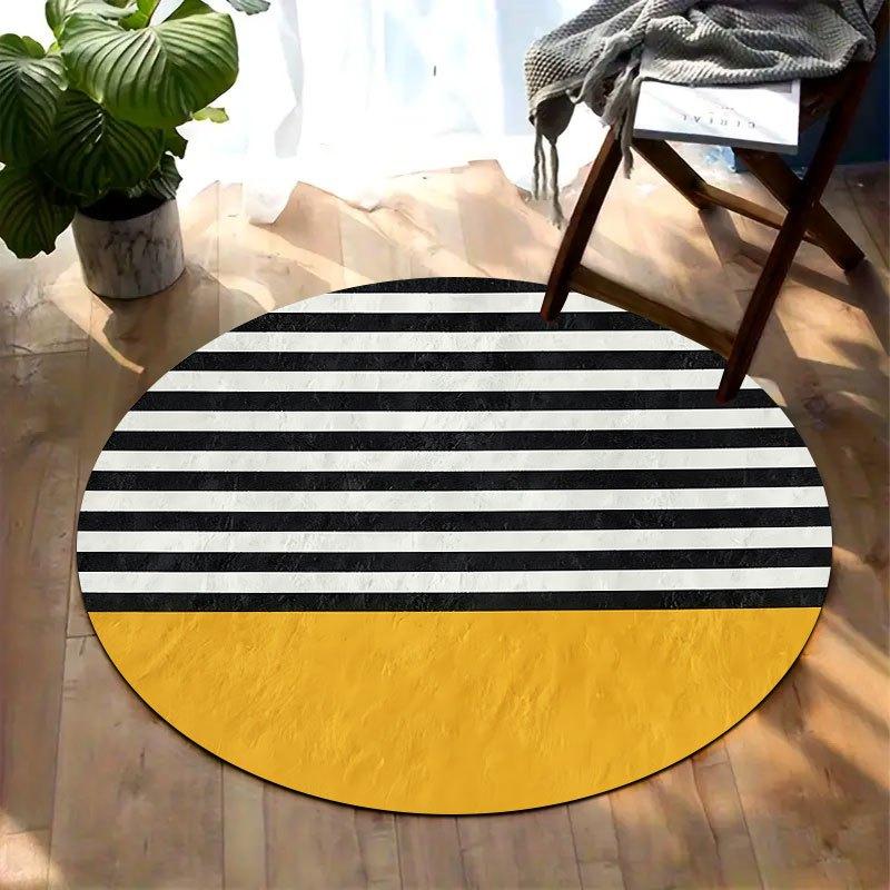 

Black white striped pattern Flannel-printed round floor mats are slip-resistant Suitable for living room terrace garden carpets 60cm x 60cm