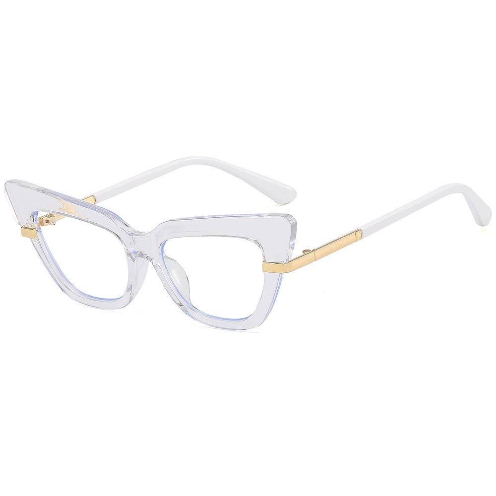 New European and American large frame cat eye flat mirror gold jewelry temple light luxury personality fashion contrasting color design versatile g