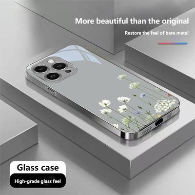 N204 Peony Phone Case for iPhone 16 15 Pro Max 8 Plus Samsung S24 S23 Ultra A54 A35 Xiaomi Redmi Note 13 12 Pro Plated Frame Tempered Glass Cover