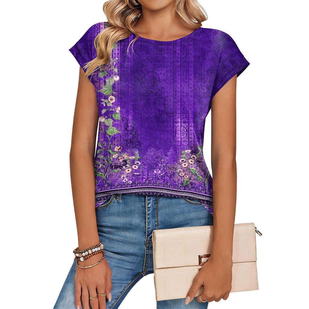 Women's Loose-Fit Fashionable Casual Retro Print T-Shirt