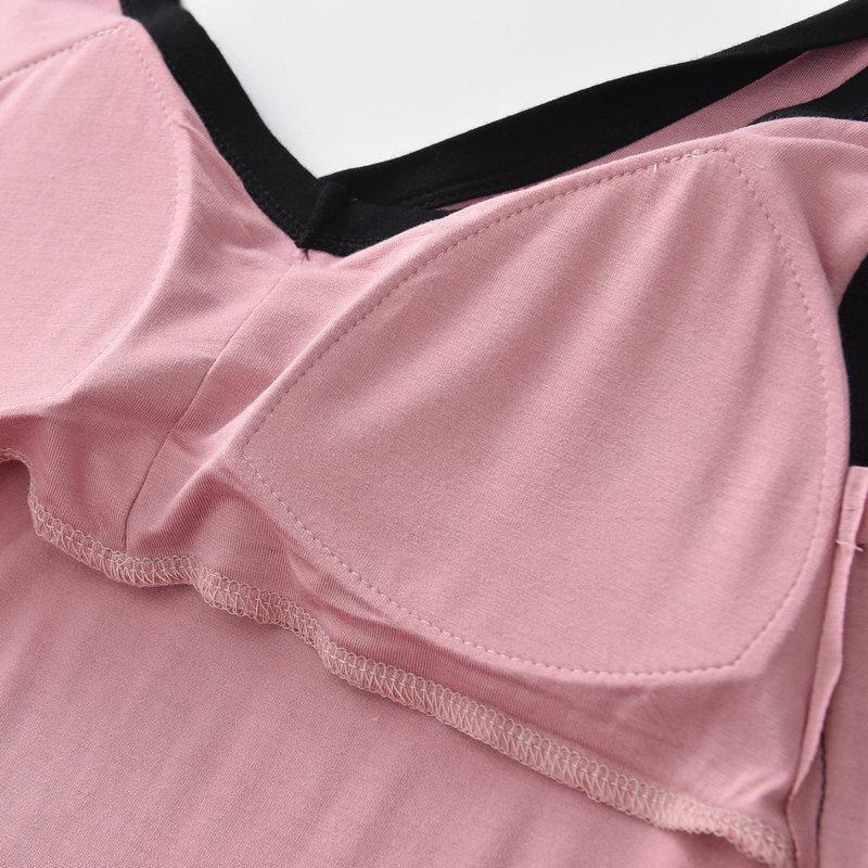 Women's Summer Modal Sleeveless Nightdress with Chest Pad - Breathable, Thin, Contrast Color