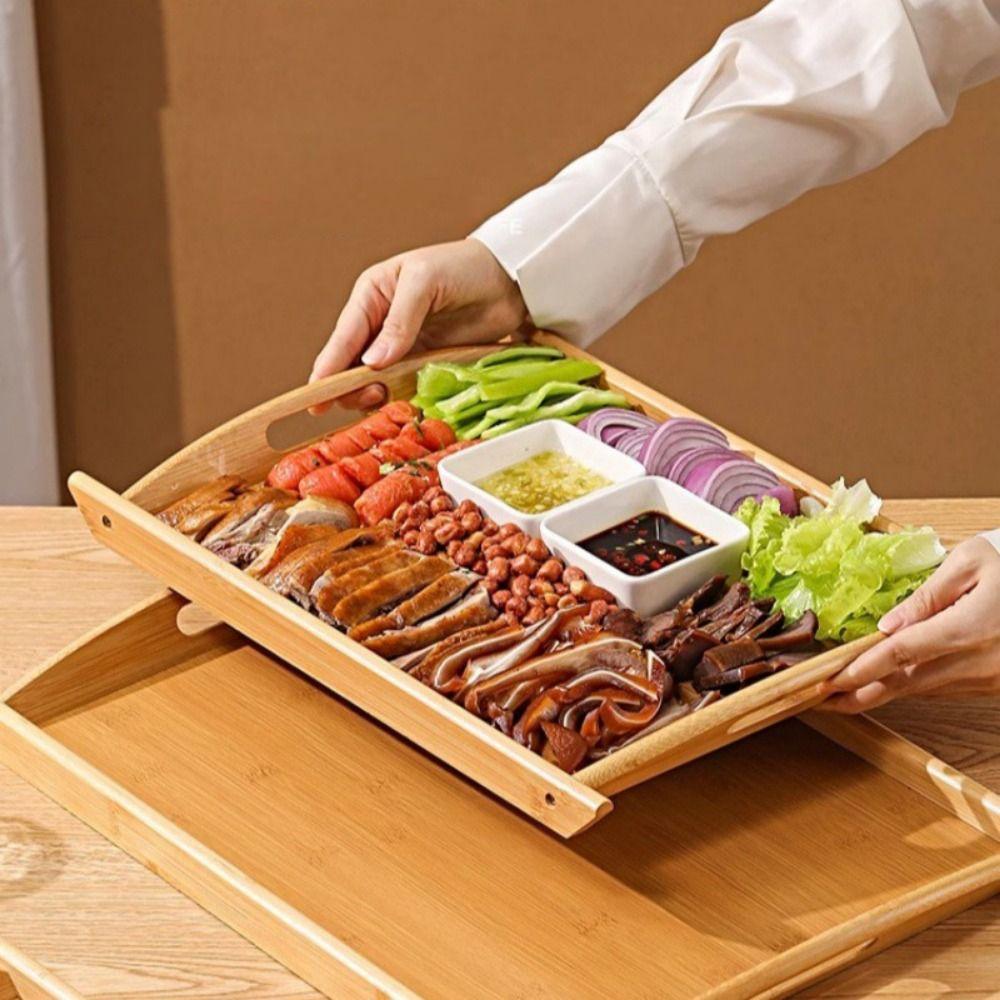 Rectangular Tea Bamboo Tray Double-handled Storage Tray Simple Fast Food Tray  Dinner Plate