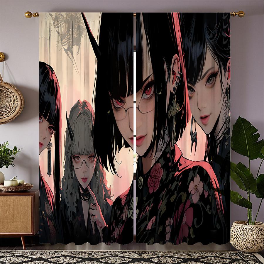 

2 шт. - Японские полиэстеровые шторы с татуировкой гейши, шторы с кулиской 42*84, Декор для спальни, гостиной, домашней комнаты 29Wx64L(75x166CM)x2