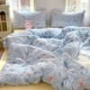 Ins Cute Blue Cat Bedding Sets 2025 New Soft Bed Sheet Set For Girls Washed Cotton Dormitory Quilt Set No Filling