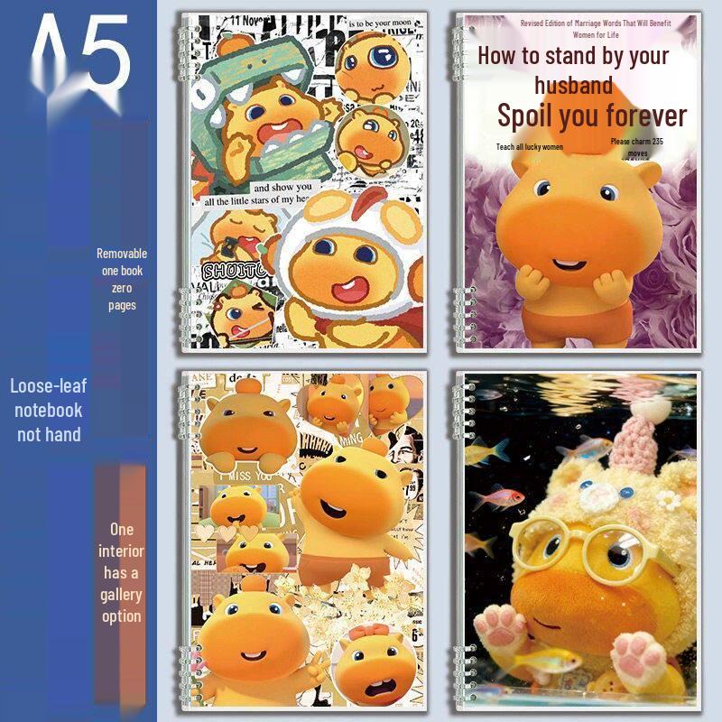 

A5 Horizontal Loose-Leaf Notebook - Cute Cartoon Capybara Lulu, Soft on Hands, Student Diary & Memo Book Loose-leaf HB5470