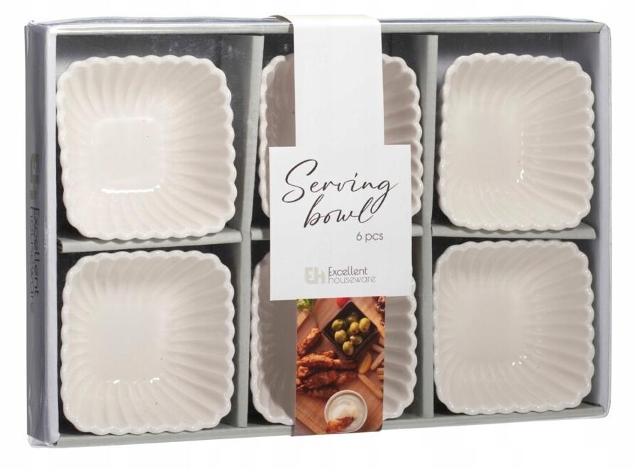 Zestaw 6 miseczek na przekąski dipy ceramiczne białe różne wzory 125ml