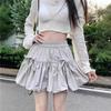 Women's Gray High-Waist Pleated Bow Skirt: Summer Slimming, Ant-Exposure Lantern Style