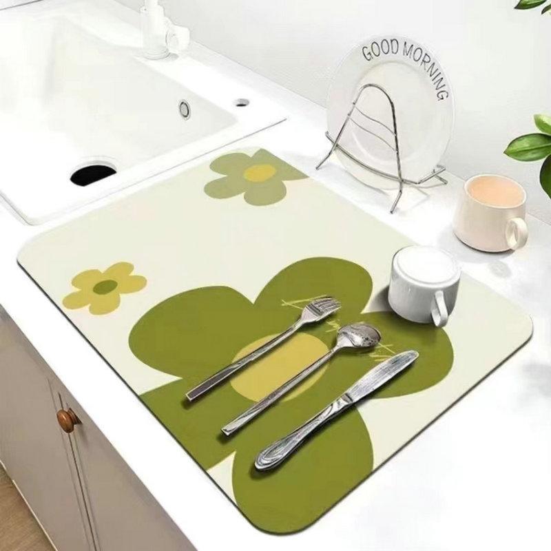 Uroczy Styl Kwiatowe Nadruki Mata Odpływowa do Kuchni Antypoślizgowa Mata do Zlewu Podkładki Izolacyjne na Miski i Talerze Dostępne w Wielu Rozmiarach