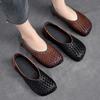 Johnature Vintage Versatile Genuine Leather Woven Flat Shoes Handmade Square Toe Shallow Soft Sole Slip-on Shoes