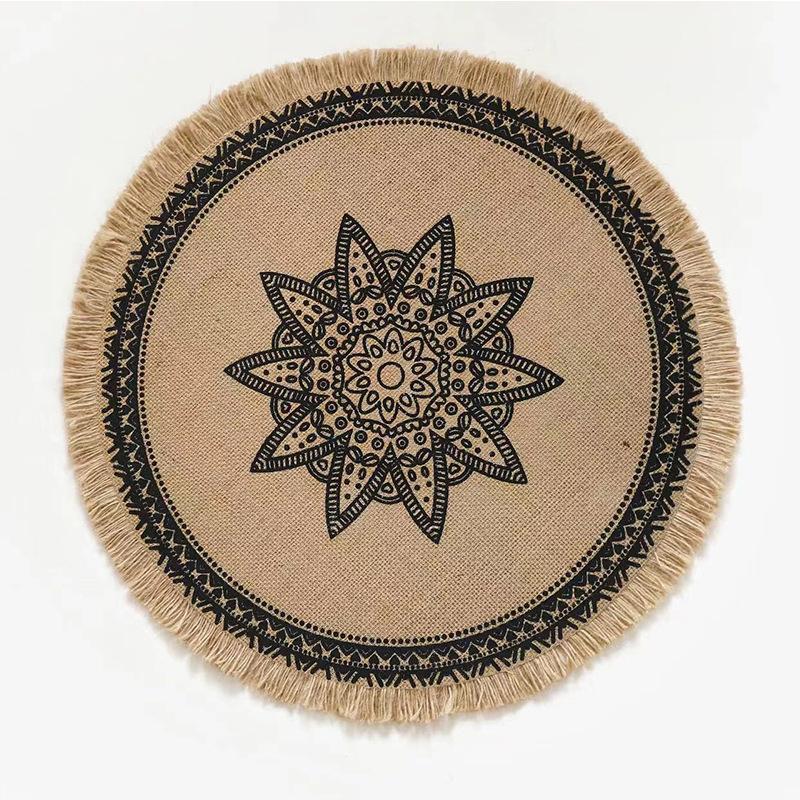 Boho Mandala Round Placemats Heat-Resistant Linen-Cotton Table Mats Washable Non-Slip Dining Decor