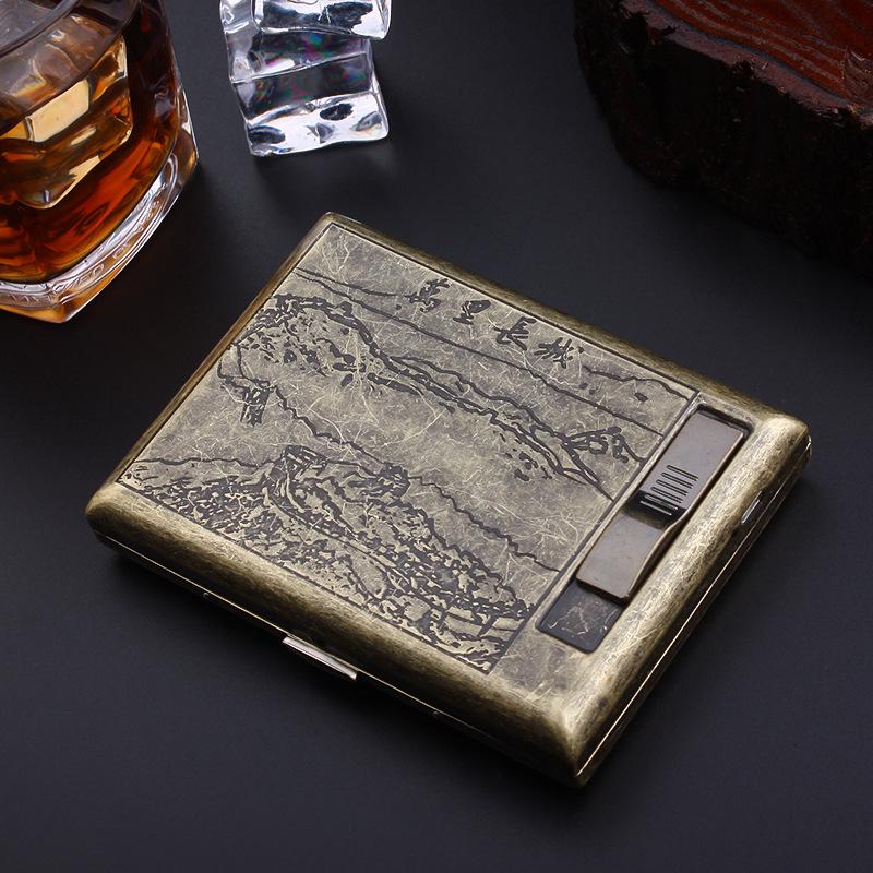 Noble Pie GP9029 Bronze Floral Multifunctional Cigarette Case & USB Lighter (Holds 20 Cigarettes)
