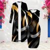 Women Plus Size Two Piece Set Long Sleeve Open Front Cardigan Sleeveless Bodycon Dress Black Gold Silver Printed